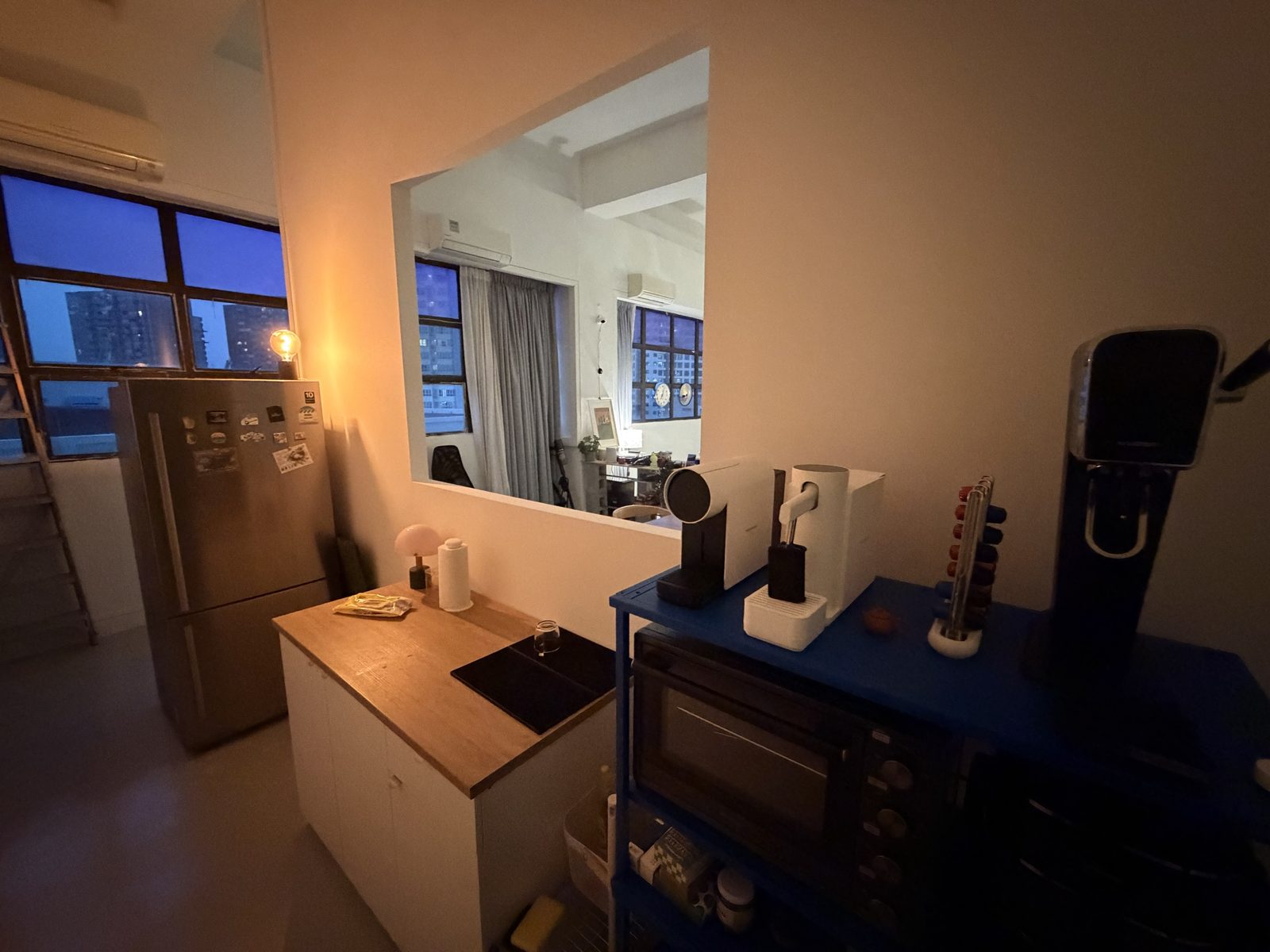 Pantry with fridge and coffee machine